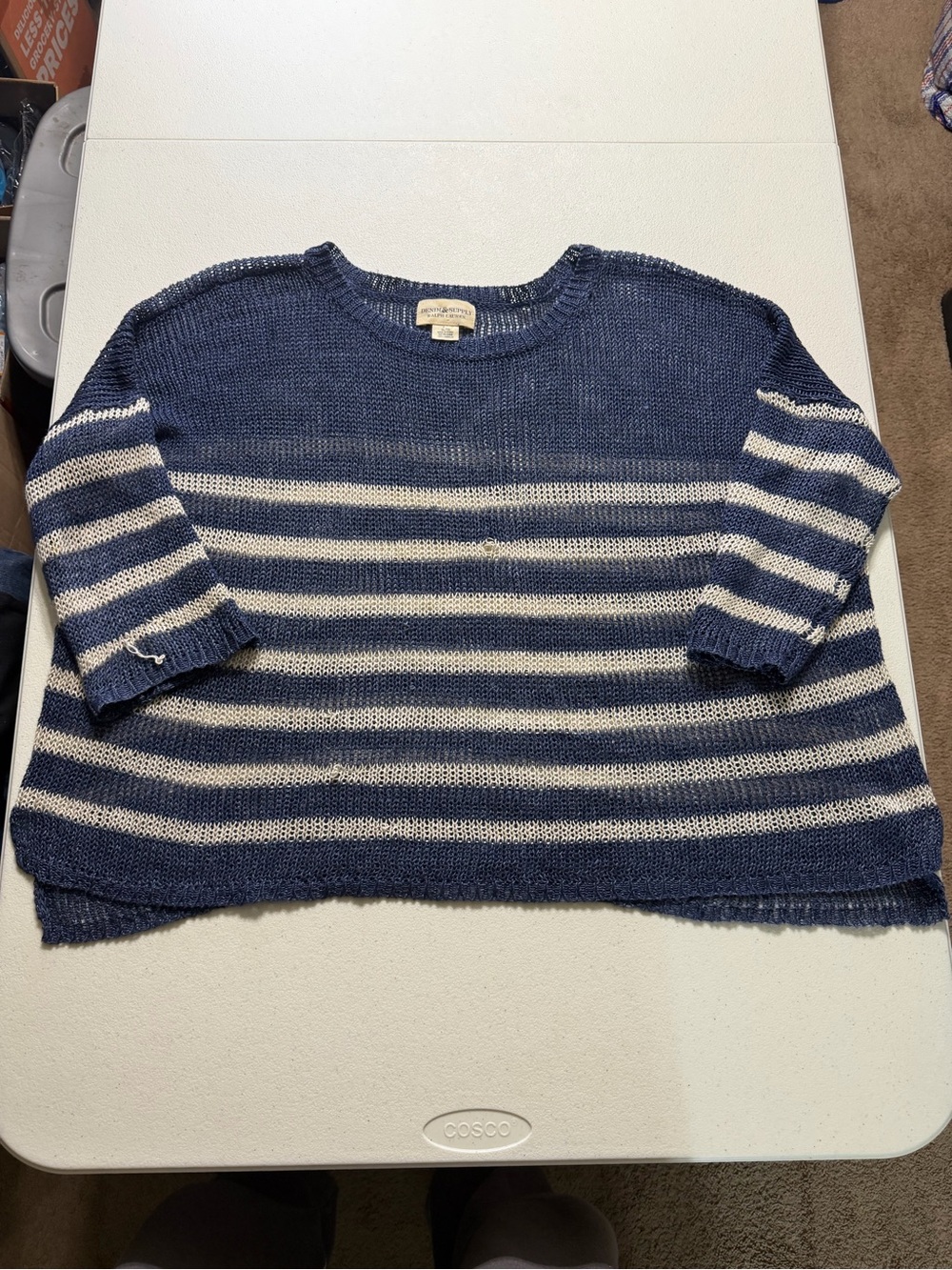 denim supply ralph lauren linen sweater women’s XL blue striped open knit